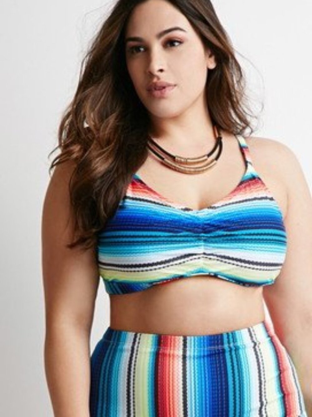 Forever 21 Plus Ruched Stripe High Waisted Bikini Bottom Only Swim 2X
